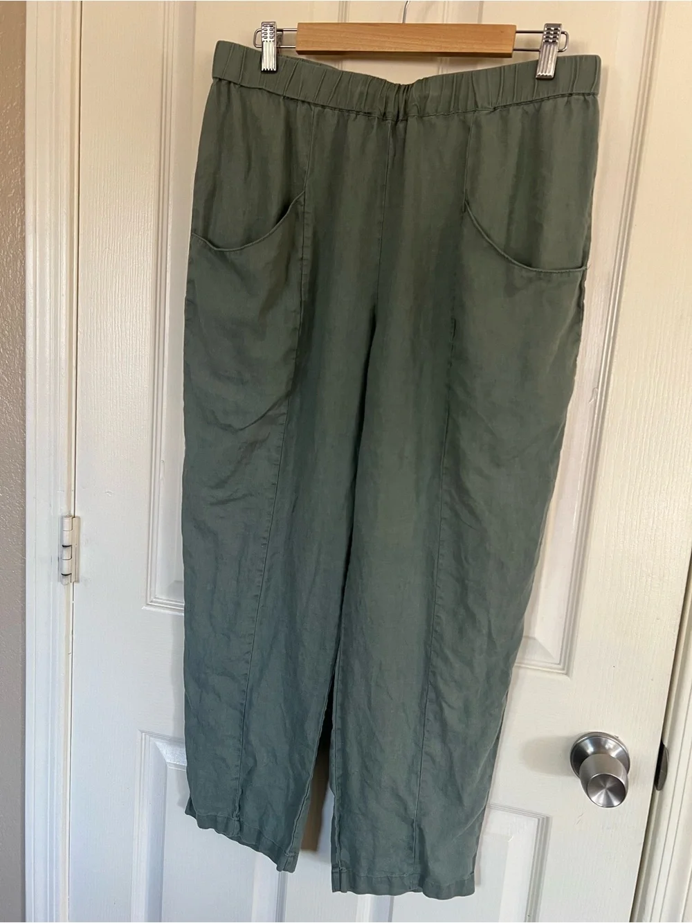 Quince Linen Pull On Pants Large Sage Green Oversized Pockets